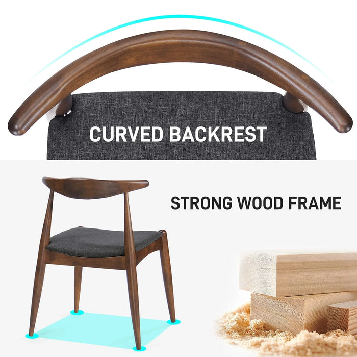 Set of 2 Rubberwood Dining Chairs with Ergonomic Backrest & Comfort Cushions, Walnut+Charcoal (same sku: 59296.00F) Default -DTYStore