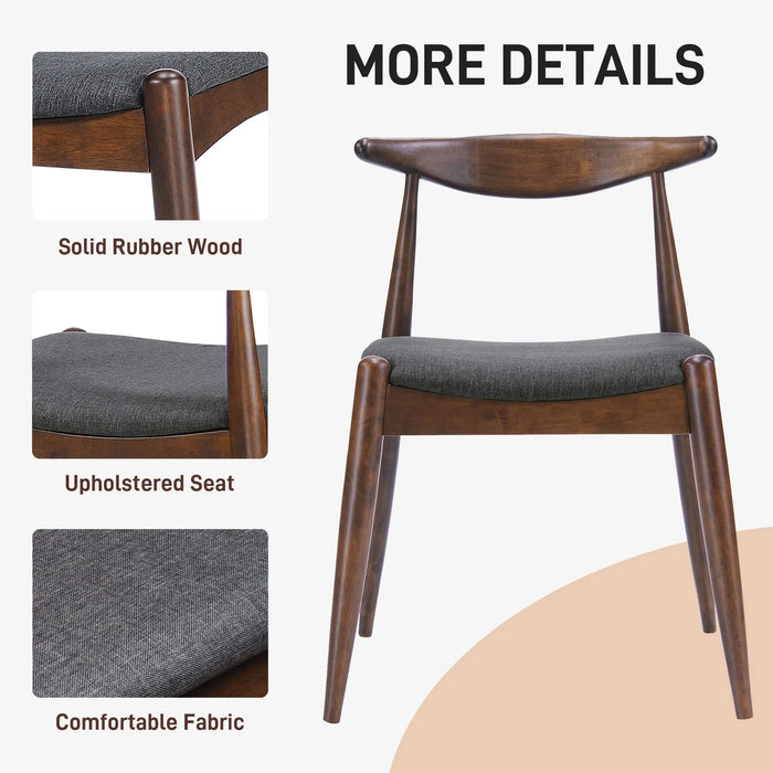Set of 2 Rubberwood Dining Chairs with Ergonomic Backrest & Comfort Cushions, Walnut+Charcoal (same sku: 59296.00F) Default -DTYStore