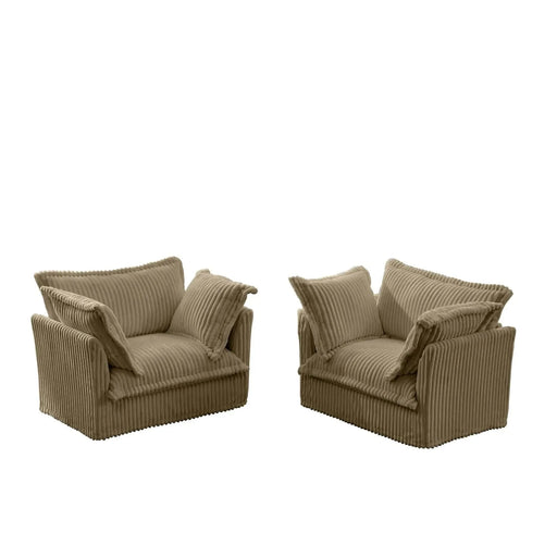 Set of 2 Slipcovered Armchairs - Deep Seat Accent Chairs with Large Soft Pillows Camel Corduroy -DTYStore