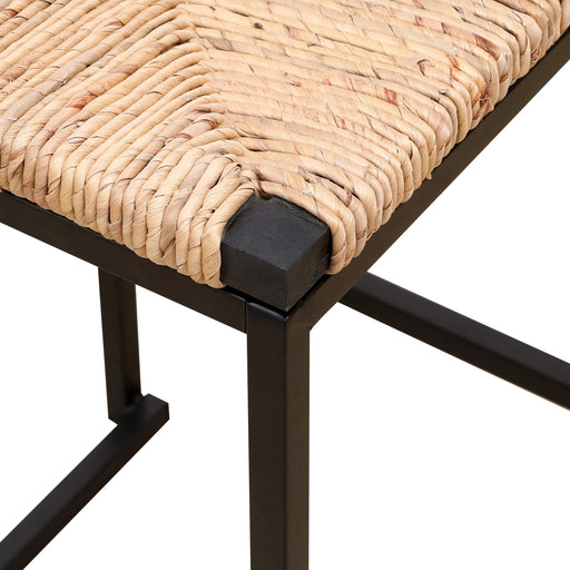 Set of 2 Water Hyacinth Woven Bar Stools with Back Support, Counter Height Dining Chairs, Natural Finish, Metal Frame Default -DTYStore