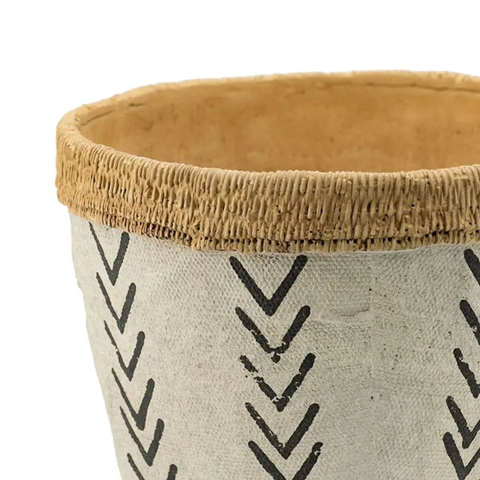 Set of 2 White and Brown Cement Planters with V Pattern, L:D10x8' S:D8x6.5' Default -DTYStore