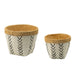 Set of 2 White and Brown Cement Planters with V Pattern, L:D10x8' S:D8x6.5' Default -DTYStore