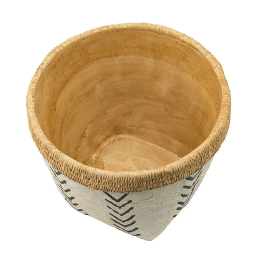 Set of 2 White and Brown Cement Planters with V Pattern, L:D10x8' S:D8x6.5' Default -DTYStore