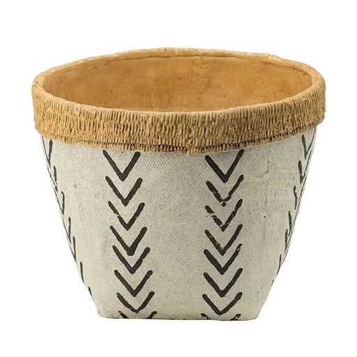Set of 2 White and Brown Cement Planters with V Pattern, L:D10x8' S:D8x6.5' Default -DTYStore