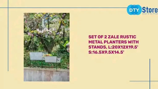 Set of 2 Zale Rustic Metal Planters with Stands, L:20x12x19.5' S:16.5x9.5x14.5' Default -DTYStore