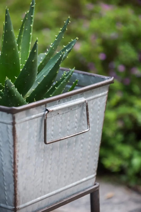 Set of 2 Zale Rustic Metal Planters with Stands, L:20x12x19.5' S:16.5x9.5x14.5' Default -DTYStore