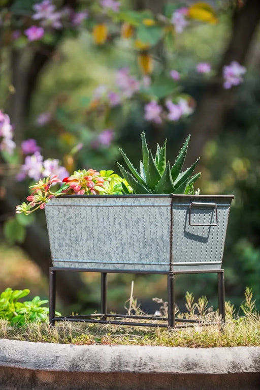 Set of 2 Zale Rustic Metal Planters with Stands, L:20x12x19.5' S:16.5x9.5x14.5' Default -DTYStore