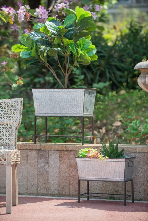 Set of 2 Zale Rustic Metal Planters with Stands, L:20x12x19.5' S:16.5x9.5x14.5' Default -DTYStore