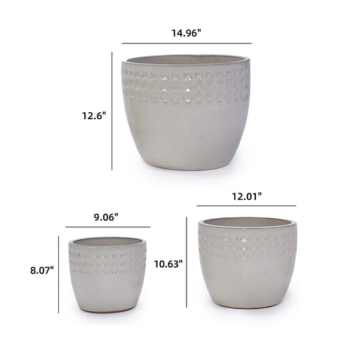 Set of 3 Ceramic Flowerpot, Modern Planter for Patio, Garden, Windowsill - Ancient White Default -DTYStore