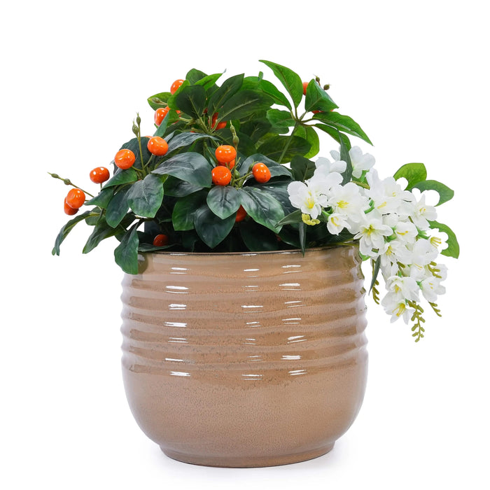 Set of 3 Ceramic Flowerpot, Modern Planter for Patio, Garden, Windowsill - Antique Bronze Default -DTYStore