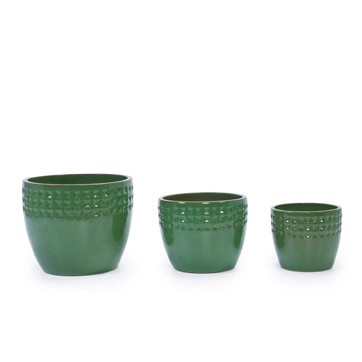 Set of 3 Ceramic Flowerpot, Modern Planter for Patio, Garden, Windowsill - Antique Green Default -DTYStore
