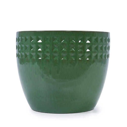 Set of 3 Ceramic Flowerpot, Modern Planter for Patio, Garden, Windowsill - Antique Green Default -DTYStore