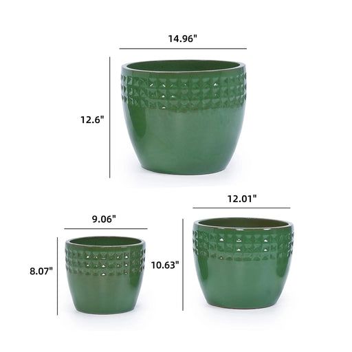 Set of 3 Ceramic Flowerpot, Modern Planter for Patio, Garden, Windowsill - Antique Green Default -DTYStore