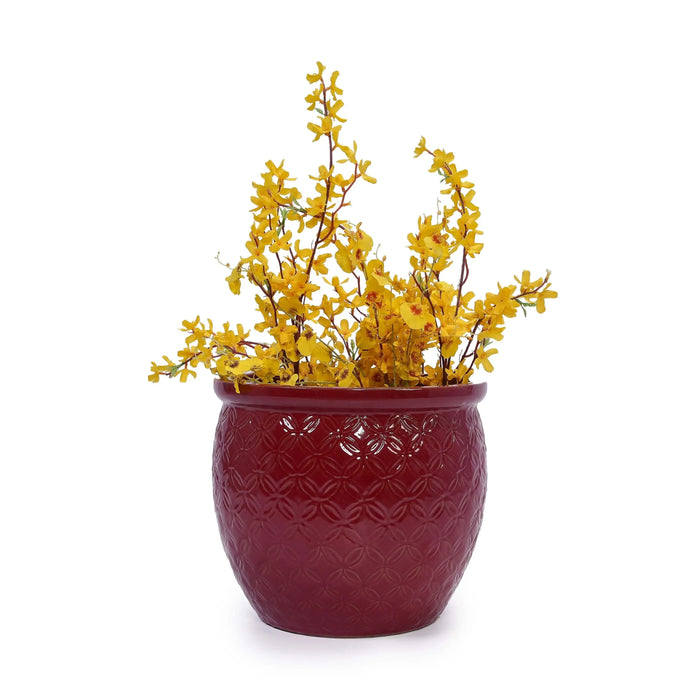 Set of 3 Ceramic Flowerpot, Modern Planter for Patio, Garden, Windowsill - Red Default -DTYStore