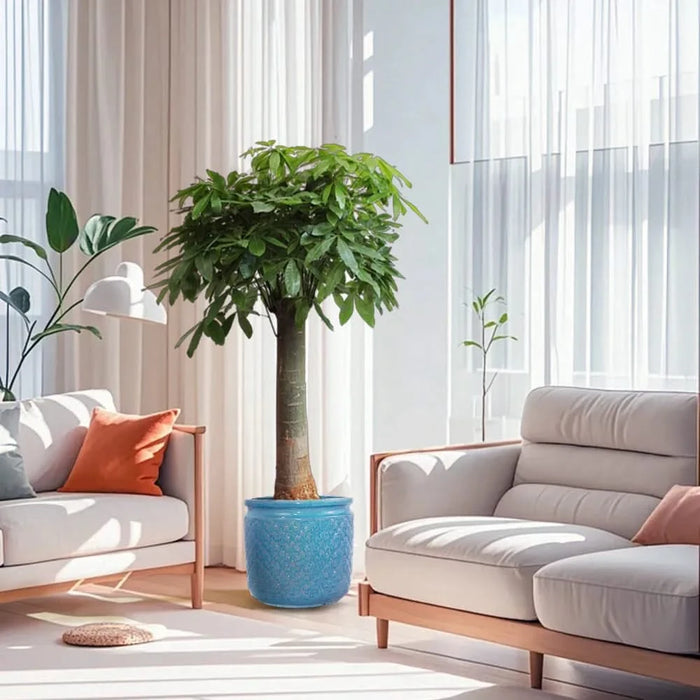 Set of 3 Flower Ceramic Flowerpot, Modern Planter for Patio, Garden, Windowsill - Antique Blue Default -DTYStore