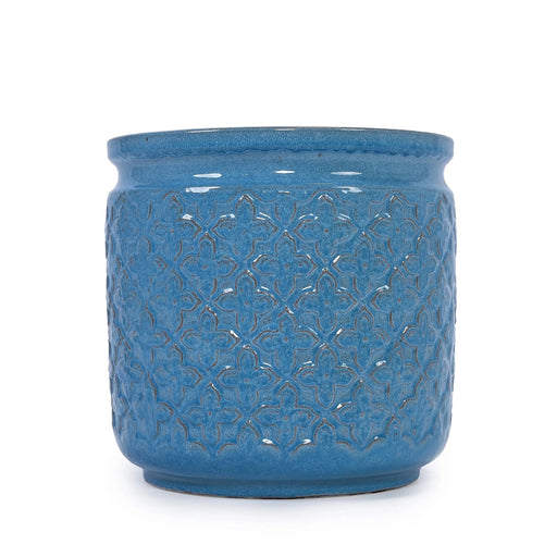 Set of 3 Flower Ceramic Flowerpot, Modern Planter for Patio, Garden, Windowsill - Antique Blue Default -DTYStore