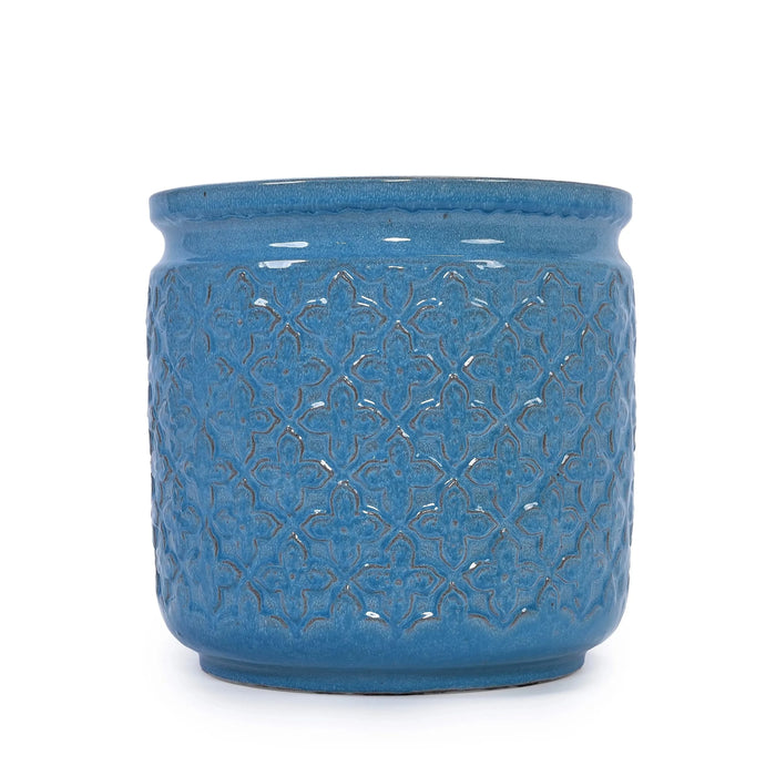 Set of 3 Flower Ceramic Flowerpot, Modern Planter for Patio, Garden, Windowsill - Antique Blue Default -DTYStore