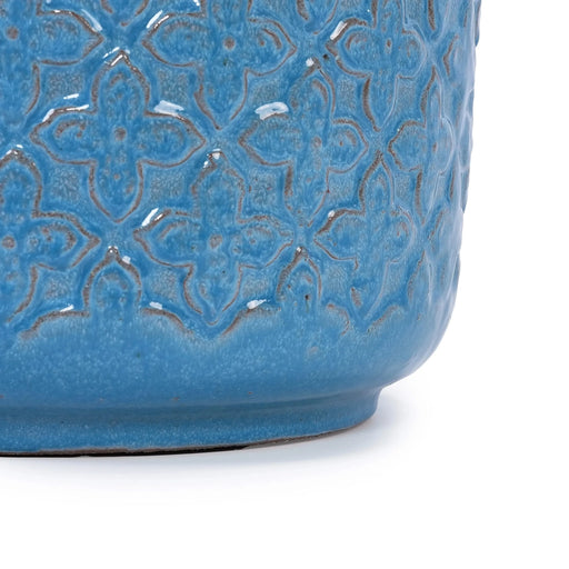 Set of 3 Flower Ceramic Flowerpot, Modern Planter for Patio, Garden, Windowsill - Antique Blue Default -DTYStore