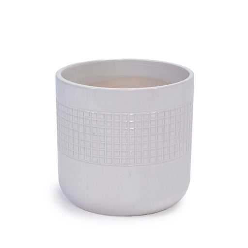 Set of 3 Grid Ceramic Flowerpot, Modern Planter for Patio, Garden, Windowsill - Ancient White Default -DTYStore