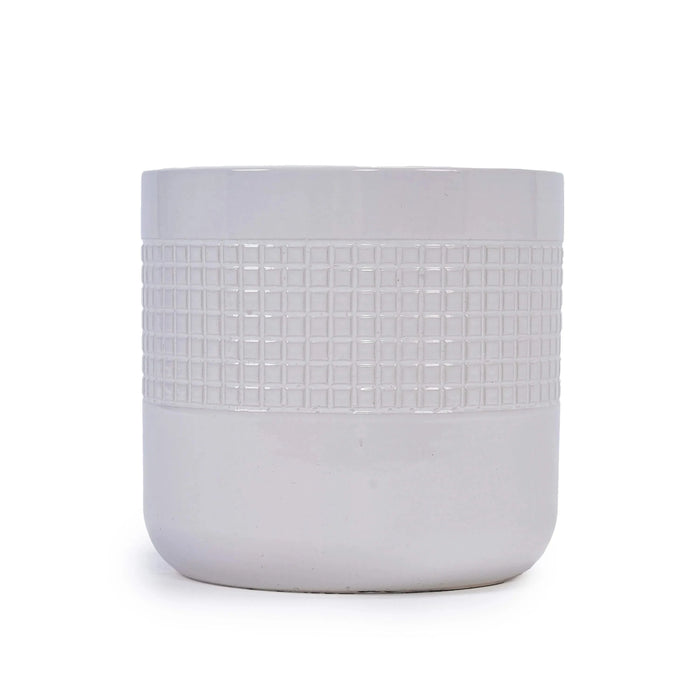 Set of 3 Grid Ceramic Flowerpot, Modern Planter for Patio, Garden, Windowsill - Ancient White Default -DTYStore
