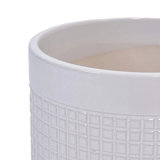 Set of 3 Grid Ceramic Flowerpot, Modern Planter for Patio, Garden, Windowsill - Ancient White Default -DTYStore