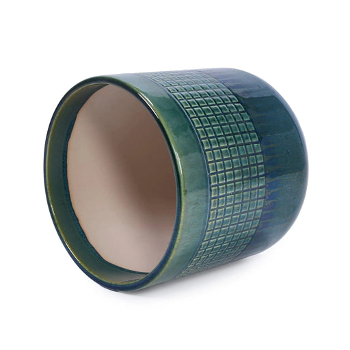 Set of 3 Grid Ceramic Flowerpot, Modern Planter for Patio, Garden, Windowsill - Blue Green Default -DTYStore