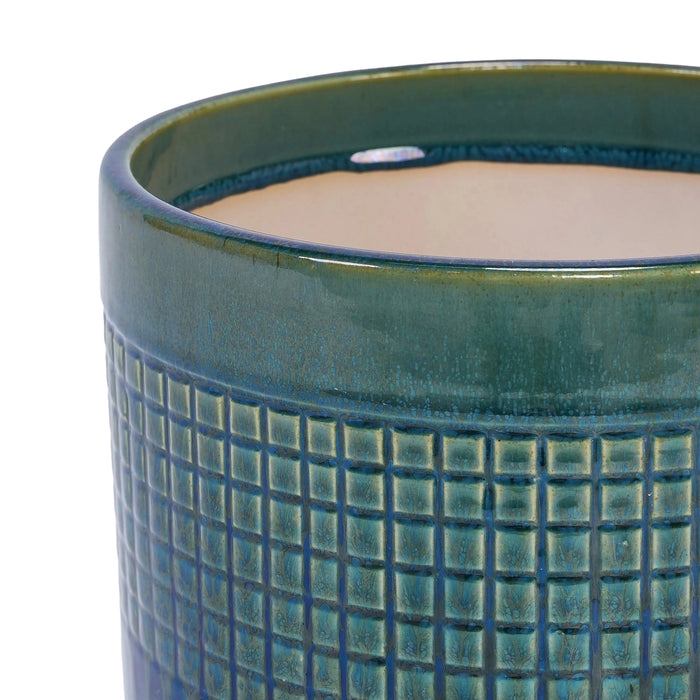 Set of 3 Grid Ceramic Flowerpot, Modern Planter for Patio, Garden, Windowsill - Blue Green Default -DTYStore