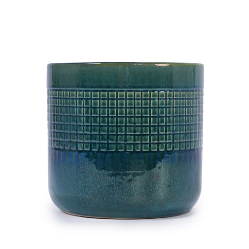 Set of 3 Grid Ceramic Flowerpot, Modern Planter for Patio, Garden, Windowsill - Blue Green Default -DTYStore