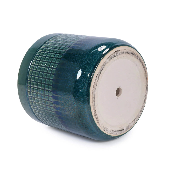 Set of 3 Grid Ceramic Flowerpot, Modern Planter for Patio, Garden, Windowsill - Blue Green Default -DTYStore