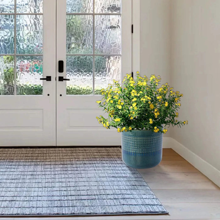 Set of 3 Grid Ceramic Flowerpot, Modern Planter for Patio, Garden, Windowsill - Blue Green Default -DTYStore