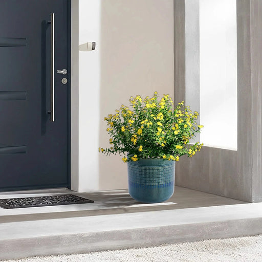 Set of 3 Grid Ceramic Flowerpot, Modern Planter for Patio, Garden, Windowsill - Blue Green Default -DTYStore