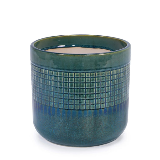 Set of 3 Grid Ceramic Flowerpot, Modern Planter for Patio, Garden, Windowsill - Blue Green Default -DTYStore