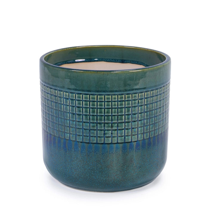 Set of 3 Grid Ceramic Flowerpot, Modern Planter for Patio, Garden, Windowsill - Blue Green Default -DTYStore