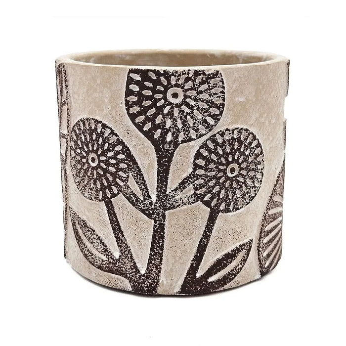 Set of 4 4.3x4.3x4' Gray Sand and Cement Planters with Brown Botanical Motifs Default -DTYStore