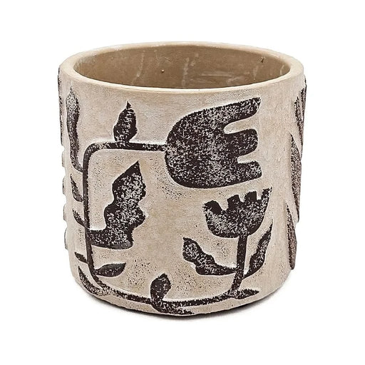 Set of 4 4.3x4.3x4' Gray Sand and Cement Planters with Brown Botanical Motifs Default -DTYStore