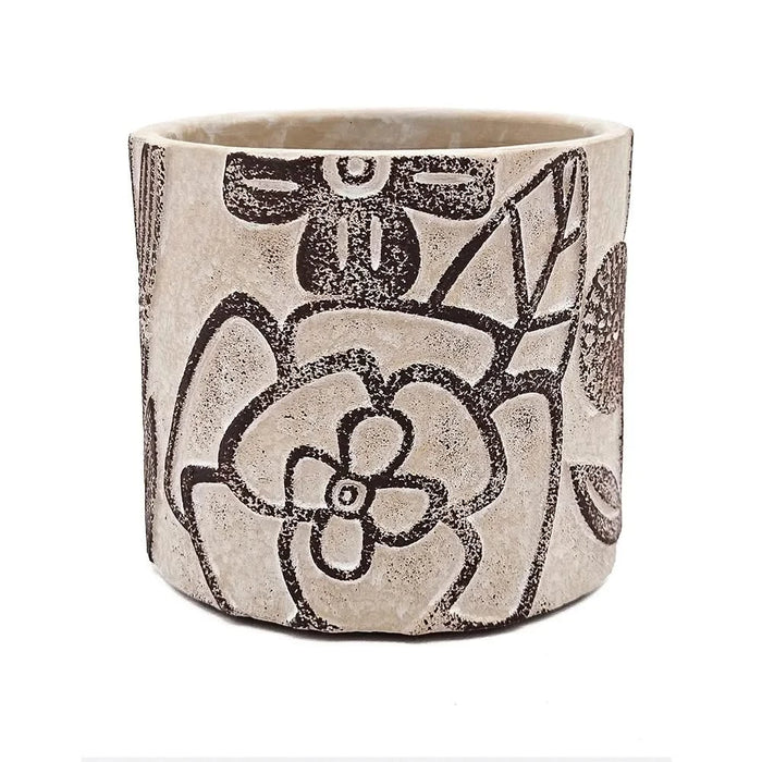 Set of 4 4.3x4.3x4' Gray Sand and Cement Planters with Brown Botanical Motifs Default -DTYStore