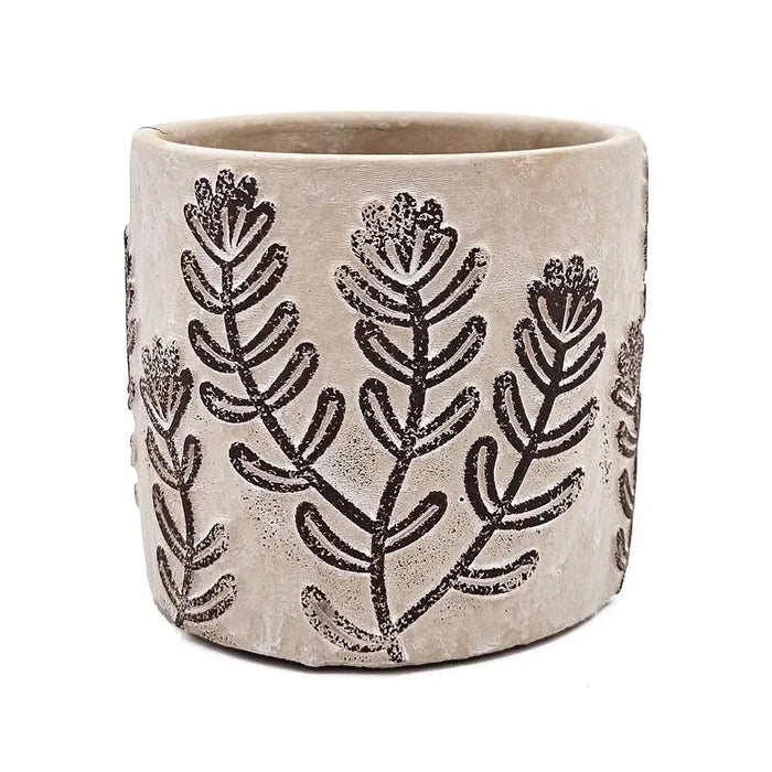 Set of 4 4.3x4.3x4' Gray Sand and Cement Planters with Brown Botanical Motifs Default -DTYStore