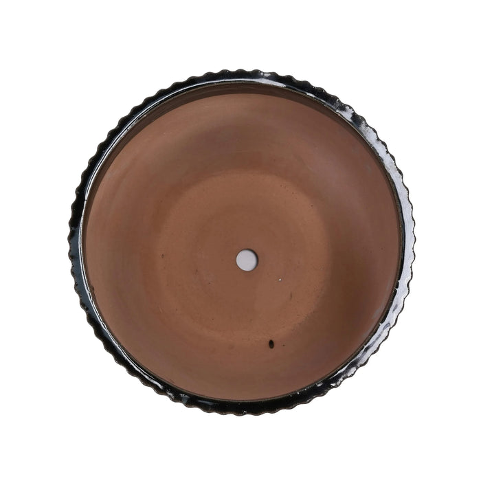 Set of 4 Fluted Ceramic Flowerpot, Modern Planter for Patio, Garden, Windowsill - Dark Coffee Default -DTYStore