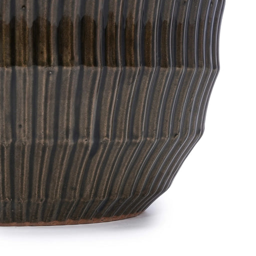 Set of 4 Fluted Ceramic Flowerpot, Modern Planter for Patio, Garden, Windowsill - Dark Coffee Default -DTYStore