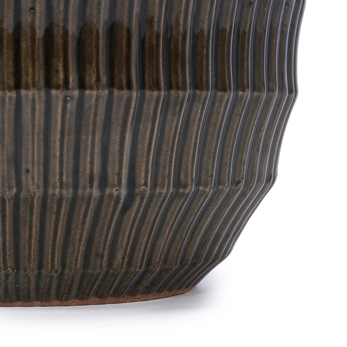 Set of 4 Fluted Ceramic Flowerpot, Modern Planter for Patio, Garden, Windowsill - Dark Coffee Default -DTYStore