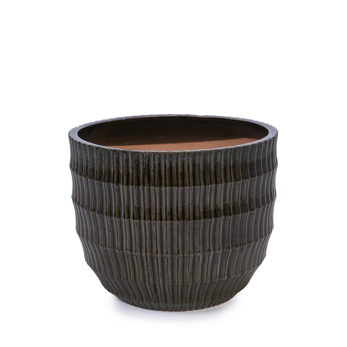 Set of 4 Fluted Ceramic Flowerpot, Modern Planter for Patio, Garden, Windowsill - Dark Coffee - DTY Store
