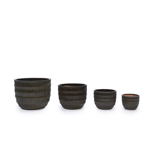 Set of 4 Fluted Ceramic Flowerpot, Modern Planter for Patio, Garden, Windowsill - Dark Coffee Default -DTYStore