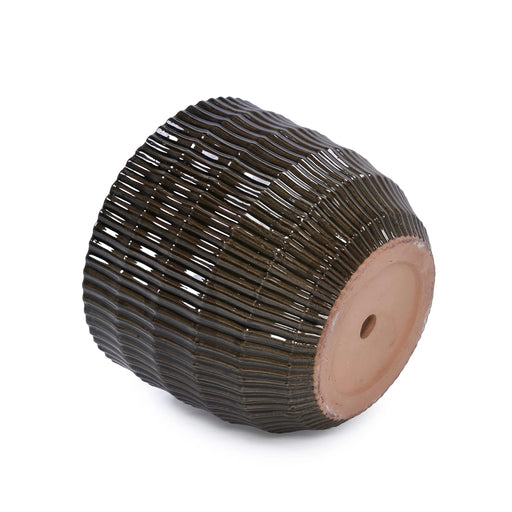 Set of 4 Fluted Ceramic Flowerpot, Modern Planter for Patio, Garden, Windowsill - Dark Coffee Default -DTYStore