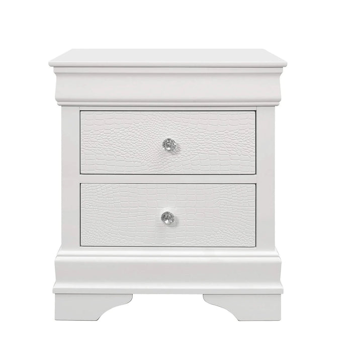 Shaker Style White Queen Bedroom Set with Crystal Inspired Tufted Headboard and LED Lighting Default -DTYStore