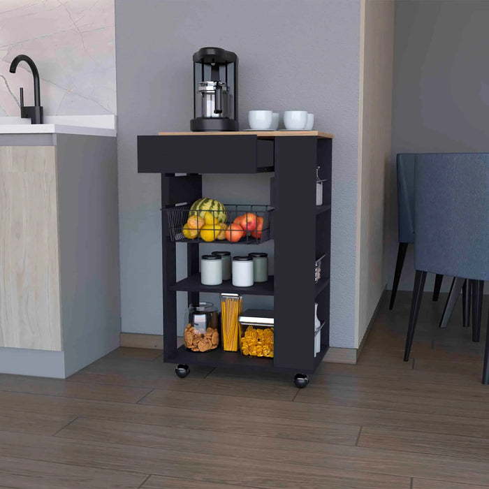 Shelton Kitchen Cart, Two Open Shelves, One Drawer, Four Caster Default -DTYStore