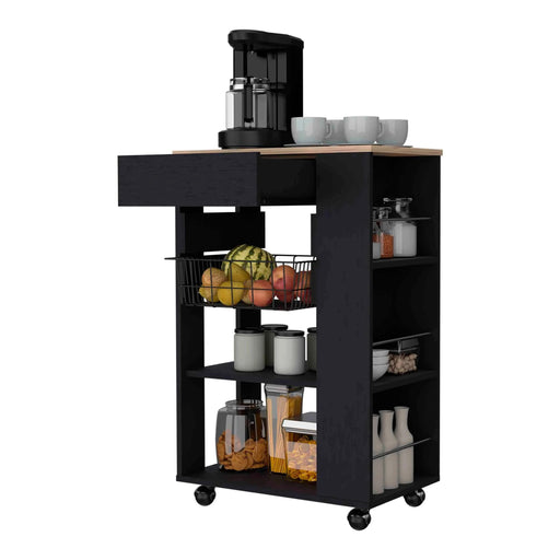 Shelton Kitchen Cart, Two Open Shelves, One Drawer, Four Caster Default -DTYStore