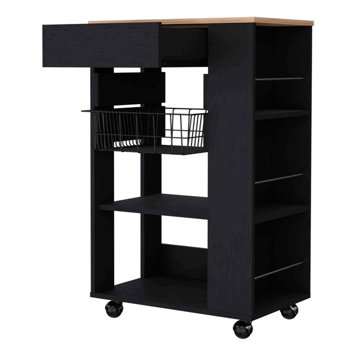 Shelton Kitchen Cart, Two Open Shelves, One Drawer, Four Caster Default -DTYStore