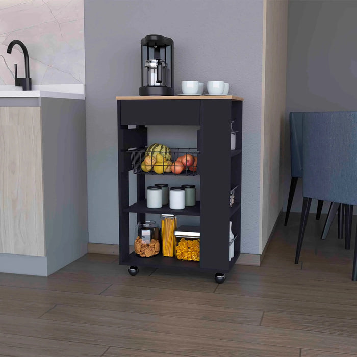 Shelton Kitchen Cart, Two Open Shelves, One Drawer, Four Caster Default -DTYStore