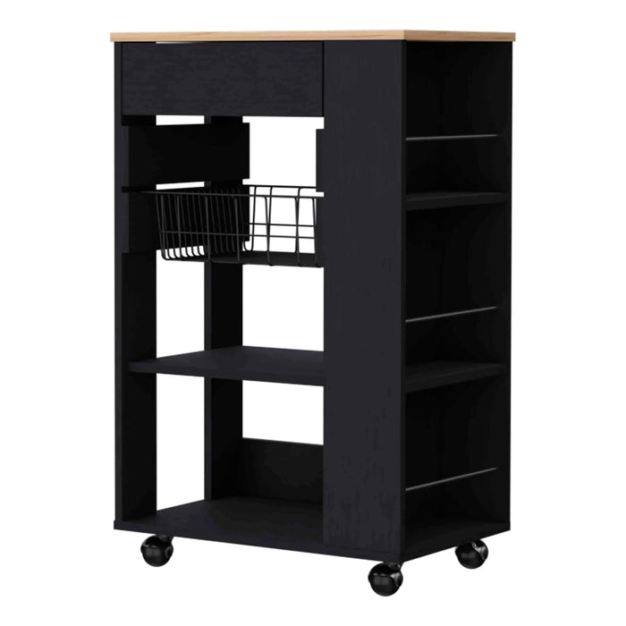 Shelton Kitchen Cart, Two Open Shelves, One Drawer, Four Caster Default -DTYStore