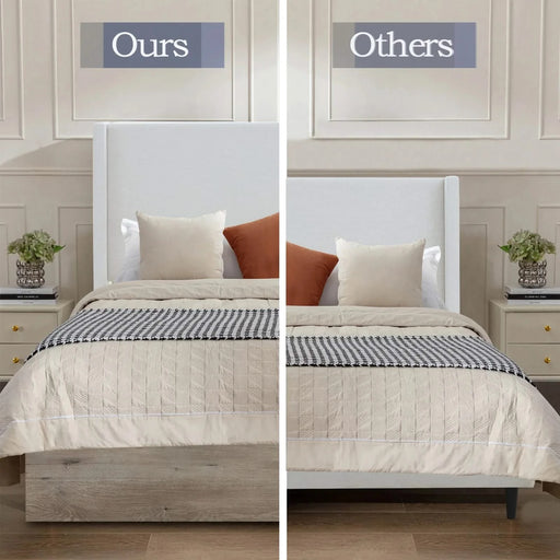 Shelton Upholstered Wingback Bed with 54' High Headboard in Textured Ivory Canvas Chenille, Wood Base, Queen Default -DTYStore